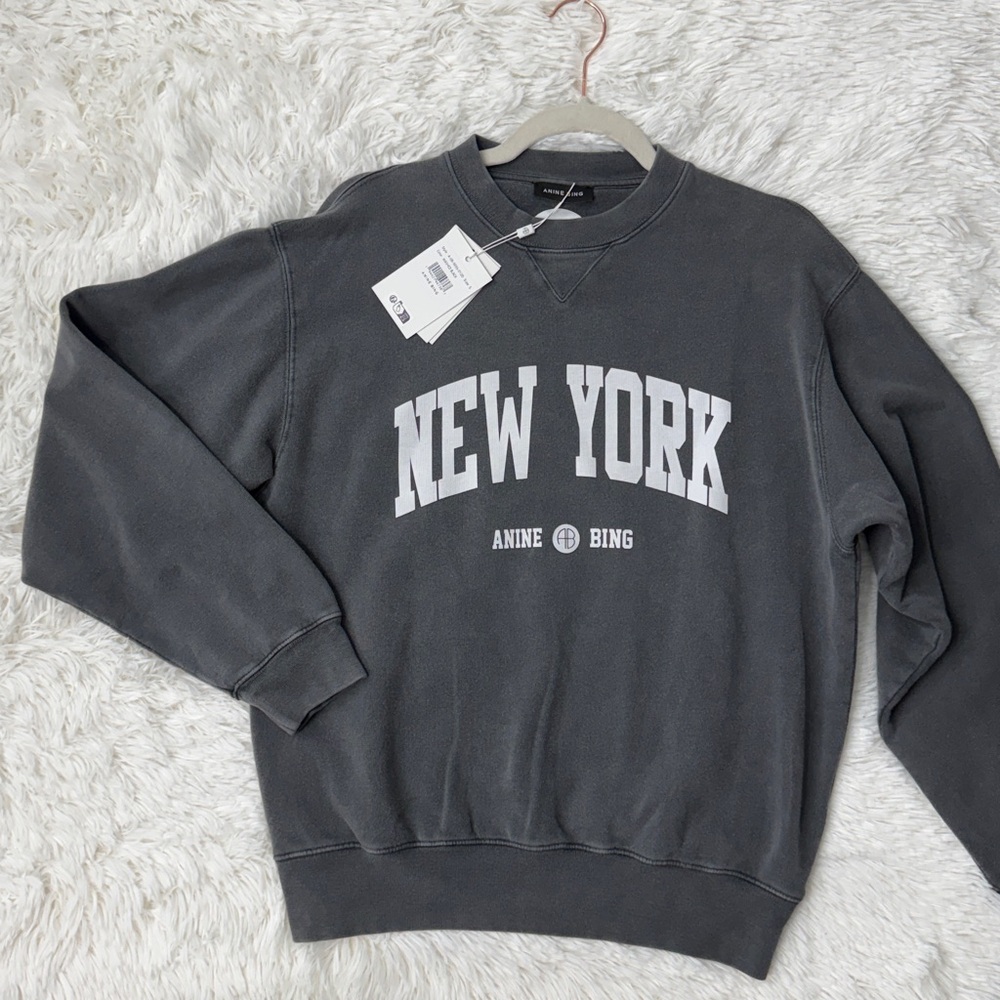 Anine Bing Ramona Sweatshirt in Washed Black SMALL - Picture 8 of 9